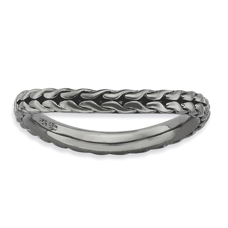 Sterlingsilber Stapelbar Expressions Poliert Schwarz Beschichtet Welle Ring