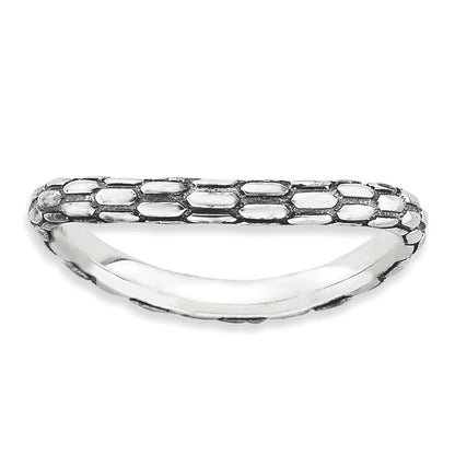Sterlingsilber Stapelbar Expressions Poliert Antikisiert Welle Ring