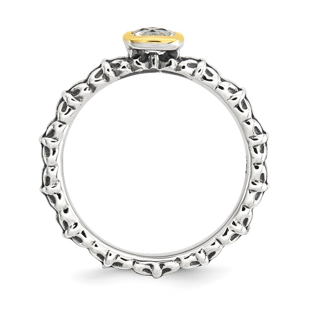 14K/silver Bicolor Sterlingsilber & 14K Stapelbar Expressions Karo Schliff Weiß Topas Ring (size 9 Nur)