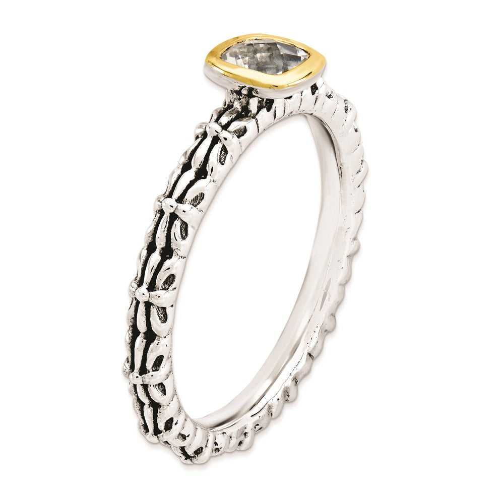 14K/silver Bicolor Sterlingsilber & 14K Stapelbar Expressions Karo Schliff Weiß Topas Ring (size 9 Nur)
