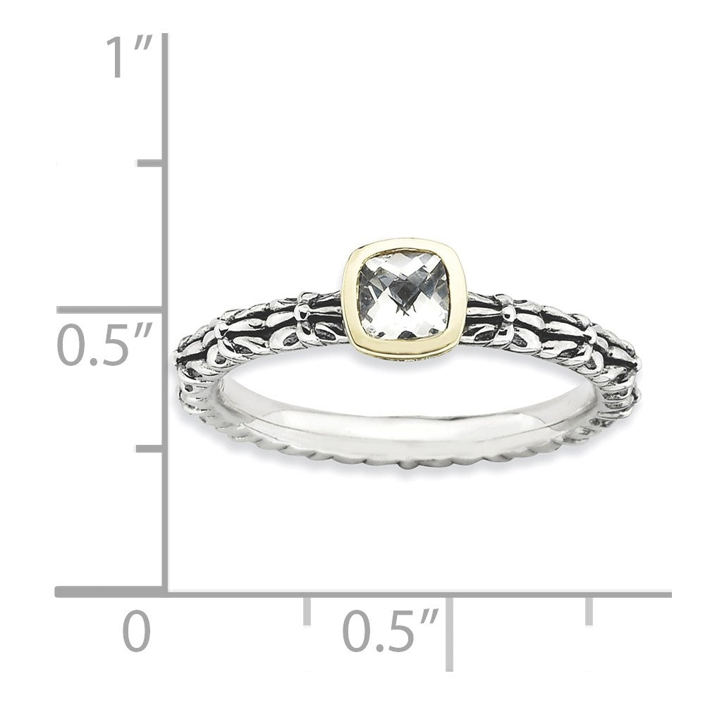 14K/silver Bicolor Sterlingsilber & 14K Stapelbar Expressions Karo Schliff Weiß Topas Ring (size 9 Nur)