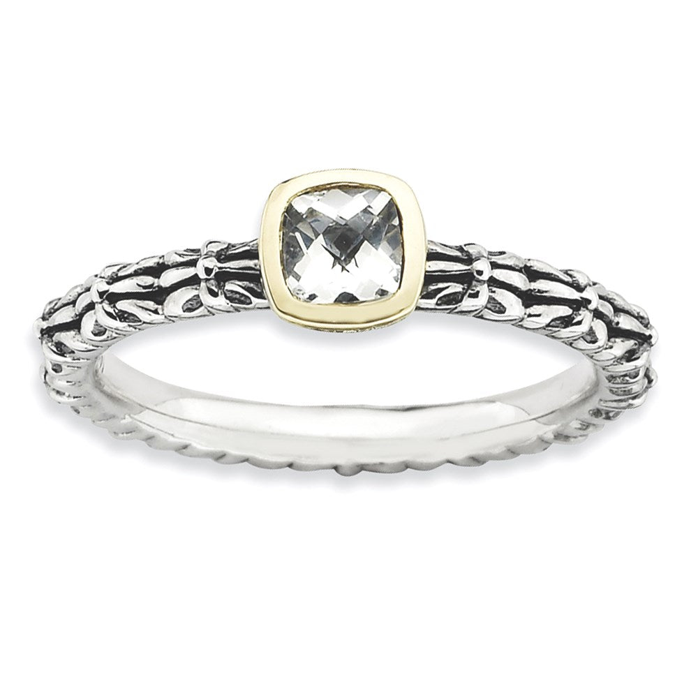 14K/silver Bicolor Sterlingsilber & 14K Stapelbar Expressions Karo Schliff Weiß Topas Ring (size 9 Nur)