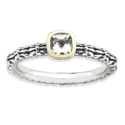 14K/silver Bicolor Sterlingsilber & 14K Stapelbar Expressions Karo Schliff Weiß Topas Ring (size 9 Nur)