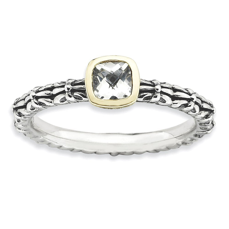 14K/silver Bicolor Sterlingsilber & 14K Stapelbar Expressions Karo Schliff Weiß Topas Ring (size 9 Nur)
