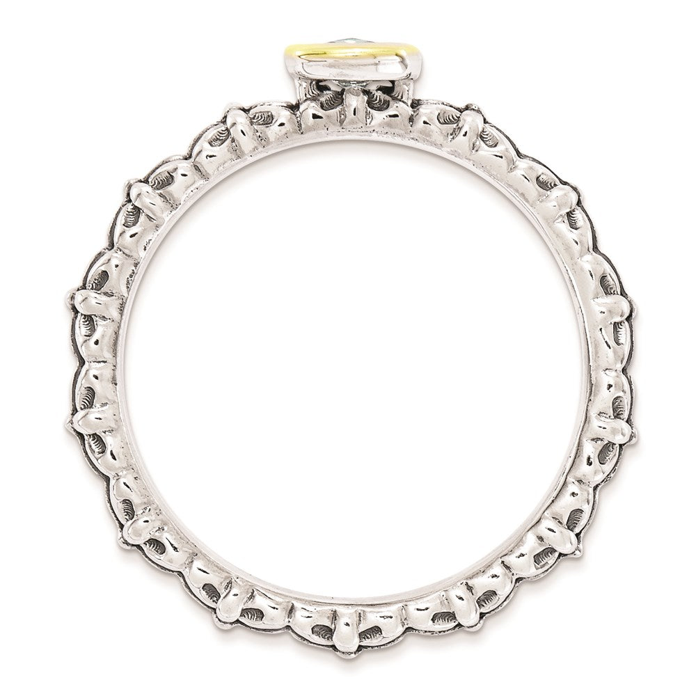 14K/silver Bicolor Sterlingsilber & 14K Stapelbar Expressions Karo Schliff Blautopas Ring (size 5 Nur)