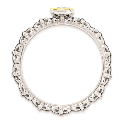 14K/silver Bicolor Sterlingsilber & 14K Stapelbar Expressions Karo Schliff Blautopas Ring (size 5 Nur)