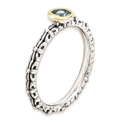 14K/silver Bicolor Sterlingsilber & 14K Stapelbar Expressions Karo Schliff Blautopas Ring (size 5 Nur)