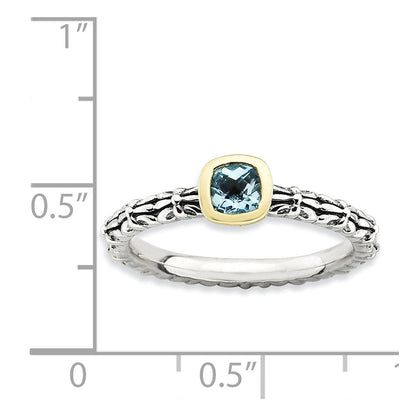 14K/silver Bicolor Sterlingsilber & 14K Stapelbar Expressions Karo Schliff Blautopas Ring (size 5 Nur)