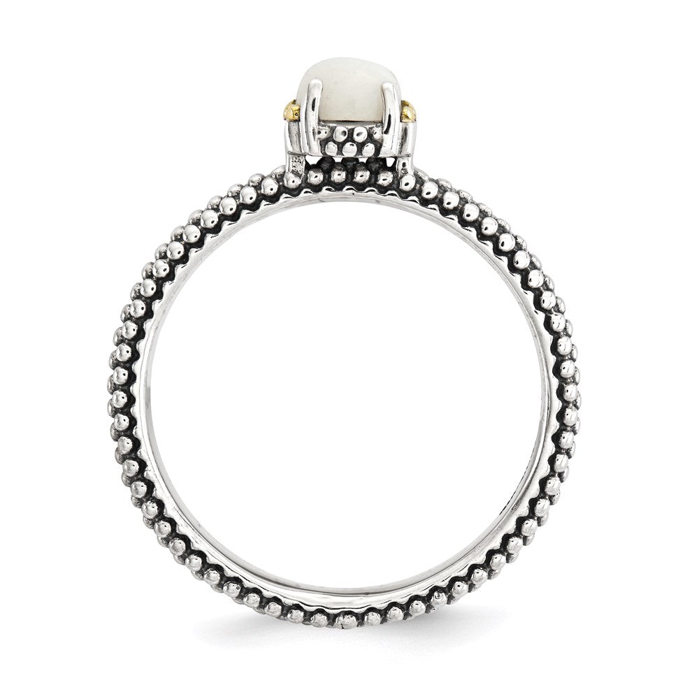 14K/silver Bicolor Sterlingsilber & 14K Stapelbar Expressions Weiß Achat Antikisiert Ring (size 7 Nur)