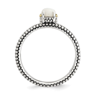 14K/silver Bicolor Sterlingsilber & 14K Stapelbar Expressions Weiß Achat Antikisiert Ring (size 7 Nur)
