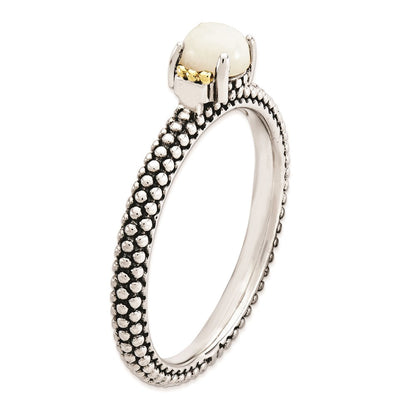 14K/silver Bicolor Sterlingsilber & 14K Stapelbar Expressions Weiß Achat Antikisiert Ring (size 7 Nur)