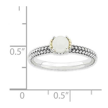 14K/silver Bicolor Sterlingsilber & 14K Stapelbar Expressions Weiß Achat Antikisiert Ring (size 7 Nur)