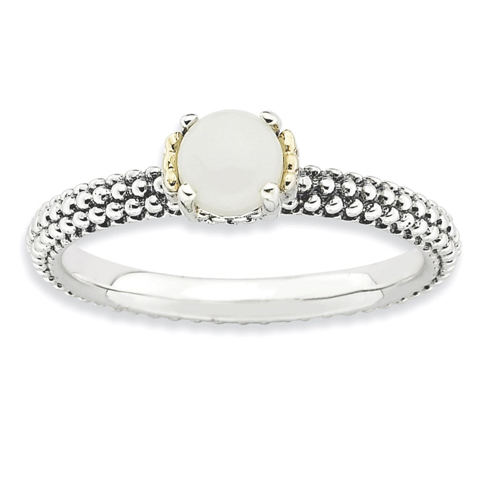 14K/silver Bicolor Sterlingsilber & 14K Stapelbar Expressions Weiß Achat Antikisiert Ring (size 7 Nur)