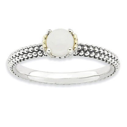 14K/silver Bicolor Sterlingsilber & 14K Stapelbar Expressions Weiß Achat Antikisiert Ring (size 7 Nur)