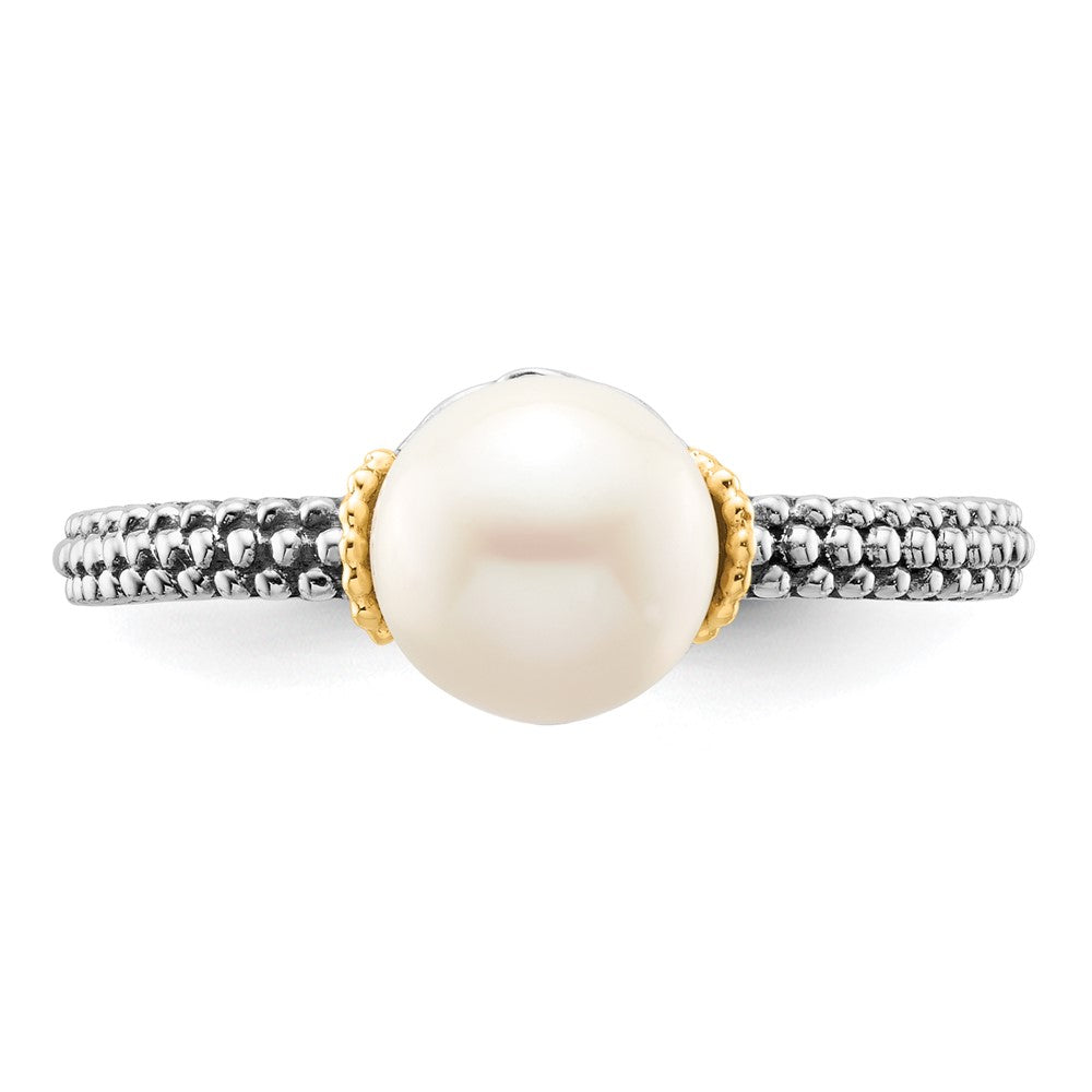 14K/silver Bicolor Sterlingsilber & 14K Stack Exp. 7.0 7.5mm Weiß Fw Zuchtperle Ring