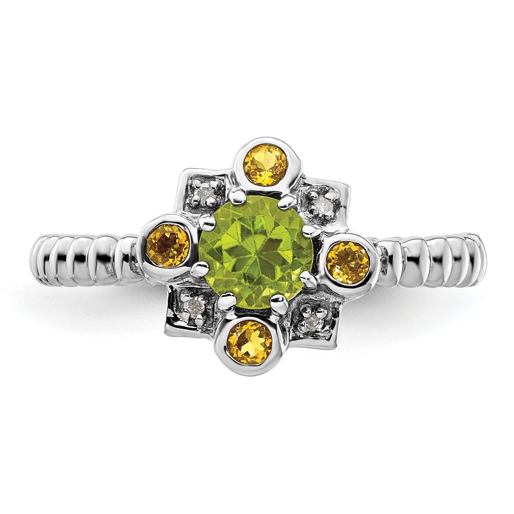 Sterlingsilber Stapelbar Expressions Peridot, Citrin & Diamant Ring