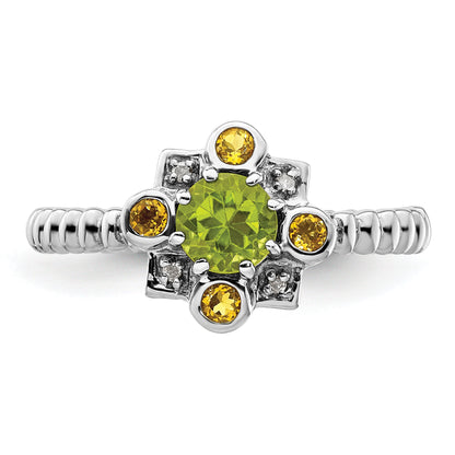 Sterlingsilber Stapelbar Expressions Peridot, Citrin & Diamant Ring