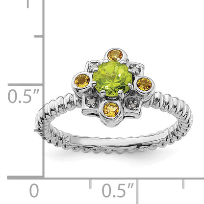 Sterlingsilber Stapelbar Expressions Peridot, Citrin & Diamant Ring