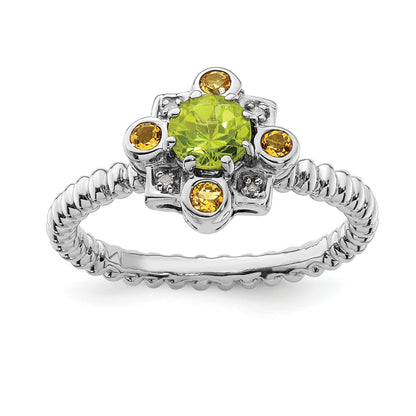 Sterlingsilber Stapelbar Expressions Peridot, Citrin & Diamant Ring