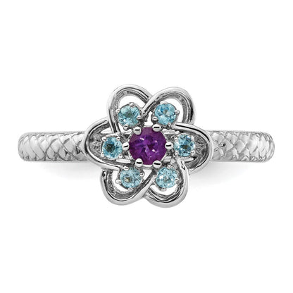Sterlingsilber Stapelbar Expressions Amethyst & Blautopas Ring