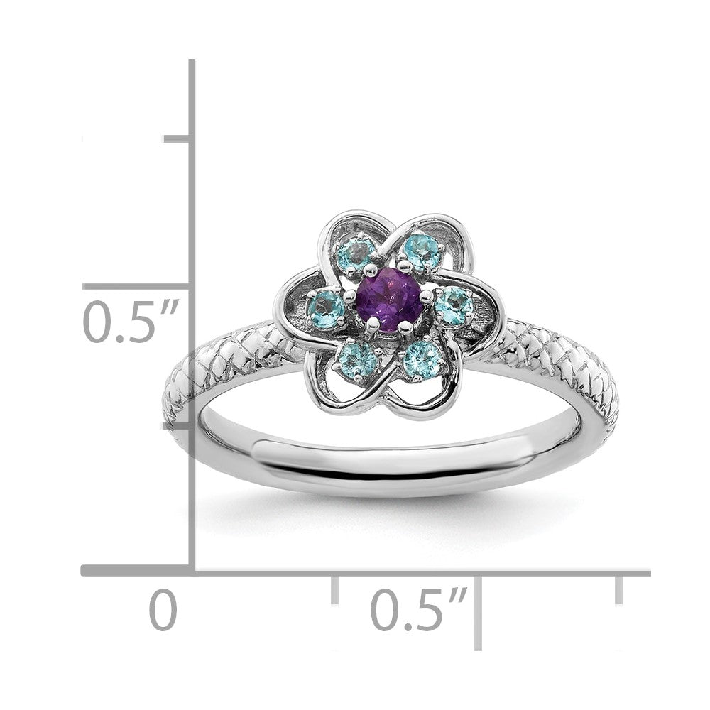 Sterlingsilber Stapelbar Expressions Amethyst & Blautopas Ring