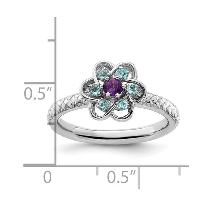 Sterlingsilber Stapelbar Expressions Amethyst & Blautopas Ring
