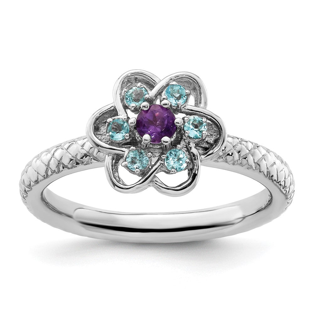 Sterlingsilber Stapelbar Expressions Amethyst & Blautopas Ring