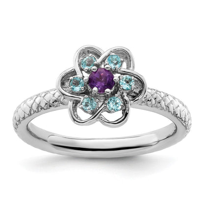 Sterlingsilber Stapelbar Expressions Amethyst & Blautopas Ring