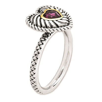 14K/silver Bicolor Sterlingsilber & 14K Stapelbar Expressions Rhod. Granat Antikisiert Ring (size 5 Nur)