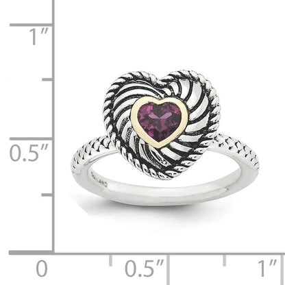 14K/silver Bicolor Sterlingsilber & 14K Stapelbar Expressions Rhod. Granat Antikisiert Ring (size 5 Nur)