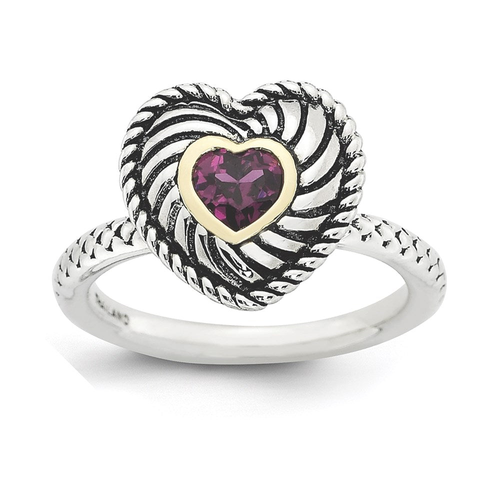 14K/silver Bicolor Sterlingsilber & 14K Stapelbar Expressions Rhod. Granat Antikisiert Ring (size 5 Nur)