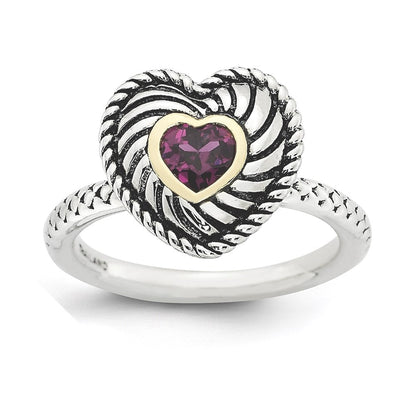 14K/silver Bicolor Sterlingsilber & 14K Stapelbar Expressions Rhod. Granat Antikisiert Ring (size 5 Nur)
