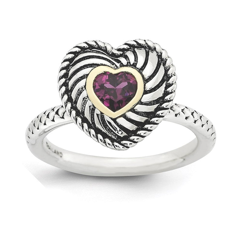 14K/silver Bicolor Sterlingsilber & 14K Stapelbar Expressions Rhod. Granat Antikisiert Ring (size 5 Nur)
