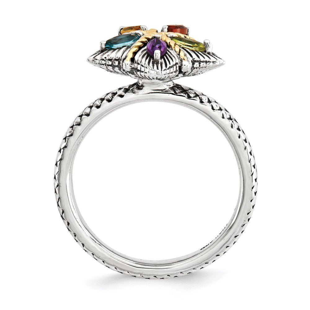 14K/silver Bicolor Sterlingsilber & 14K Stapelbar Expressions Edelstein Antikisiert Ring