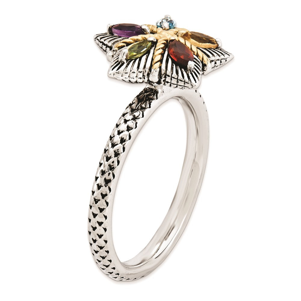 14K/silver Bicolor Sterlingsilber & 14K Stapelbar Expressions Edelstein Antikisiert Ring