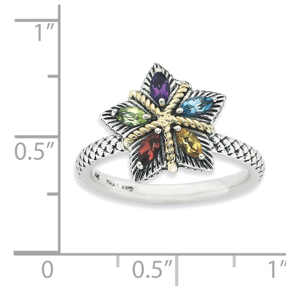 14K/silver Bicolor Sterlingsilber & 14K Stapelbar Expressions Edelstein Antikisiert Ring