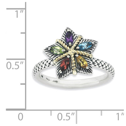 14K/silver Bicolor Sterlingsilber & 14K Stapelbar Expressions Edelstein Antikisiert Ring