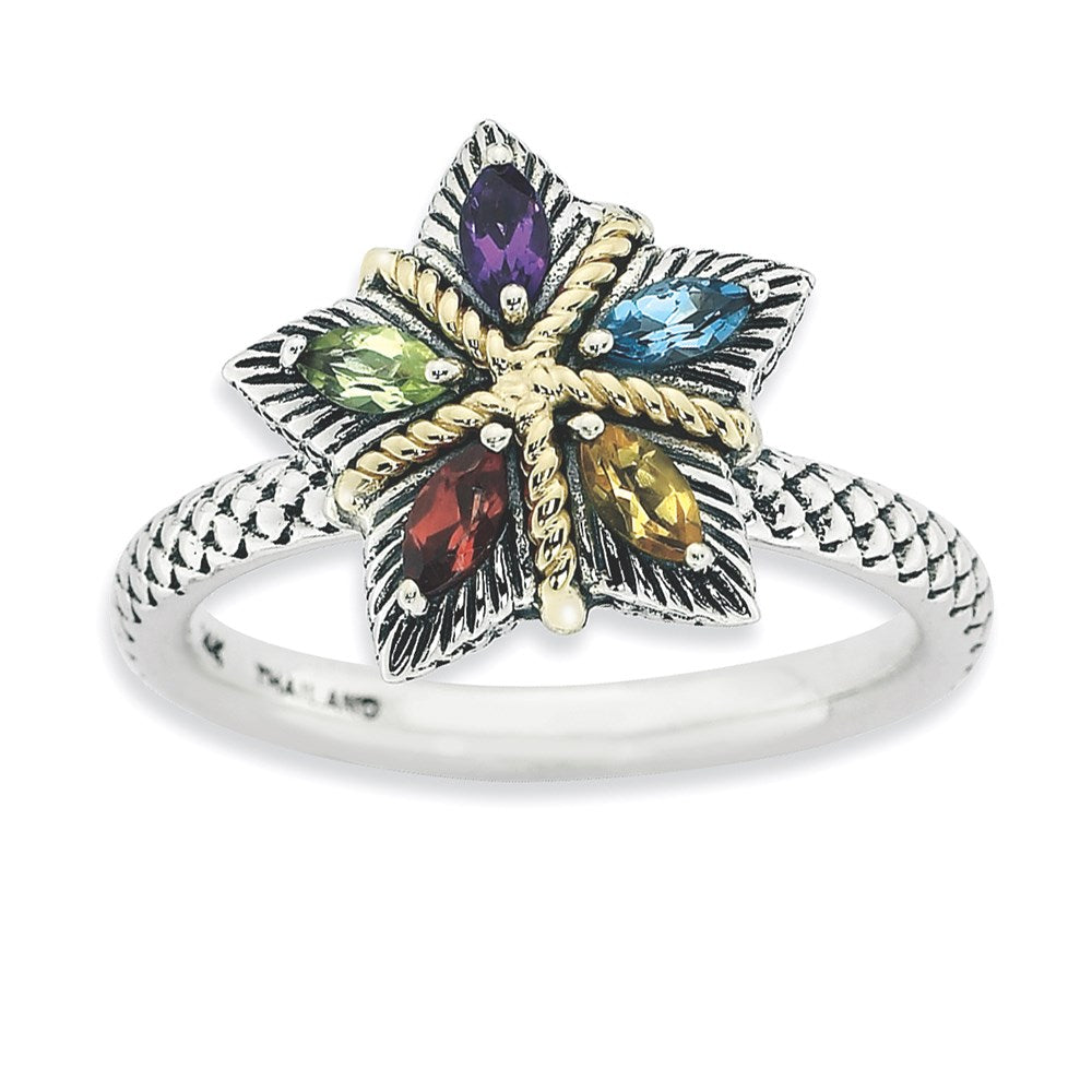 14K/silver Bicolor Sterlingsilber & 14K Stapelbar Expressions Edelstein Antikisiert Ring