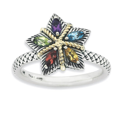 14K/silver Bicolor Sterlingsilber & 14K Stapelbar Expressions Edelstein Antikisiert Ring