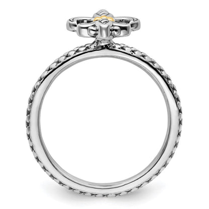 14K/silver Bicolor Sterlingsilber & 14K Stapelbar Expressions Antikisiert Ring
