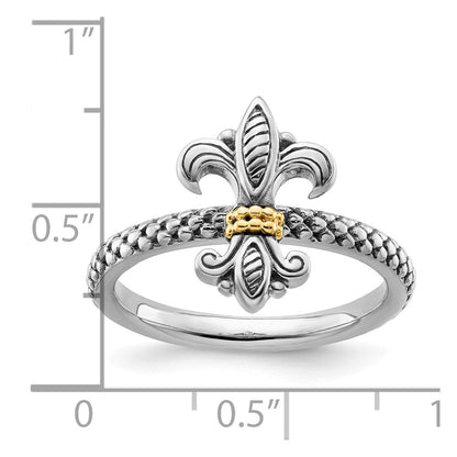 14K/silver Bicolor Sterlingsilber & 14K Stapelbar Expressions Antikisiert Ring
