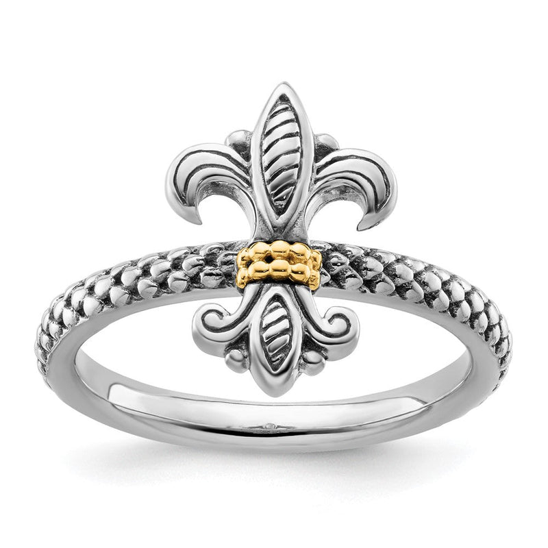 14K/silver Bicolor Sterlingsilber & 14K Stapelbar Expressions Antikisiert Ring