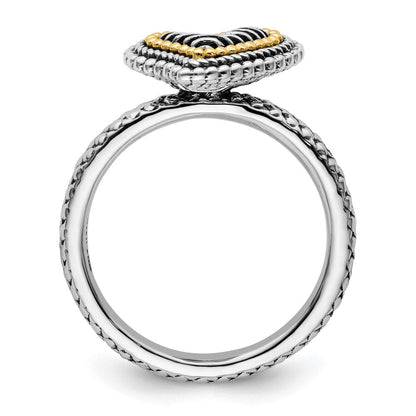14K/silver Bicolor Sterlingsilber & 14K Stapelbar Expressions Antikisiert Herz Ring (size 7 Nur)