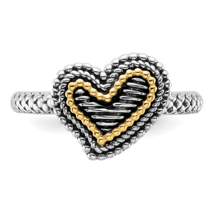 14K/silver Bicolor Sterlingsilber & 14K Stapelbar Expressions Antikisiert Herz Ring (size 7 Nur)