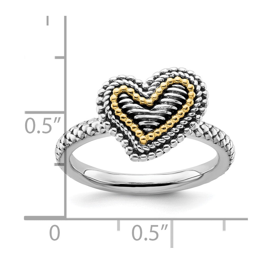 14K/silver Bicolor Sterlingsilber & 14K Stapelbar Expressions Antikisiert Herz Ring (size 7 Nur)