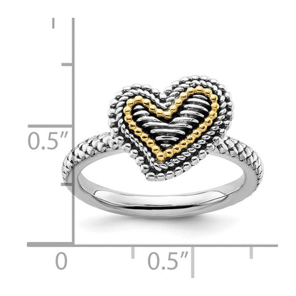 14K/silver Bicolor Sterlingsilber & 14K Stapelbar Expressions Antikisiert Herz Ring (size 7 Nur)