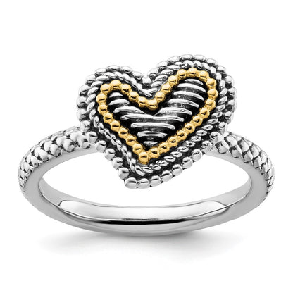 14K/silver Bicolor Sterlingsilber & 14K Stapelbar Expressions Antikisiert Herz Ring (size 7 Nur)