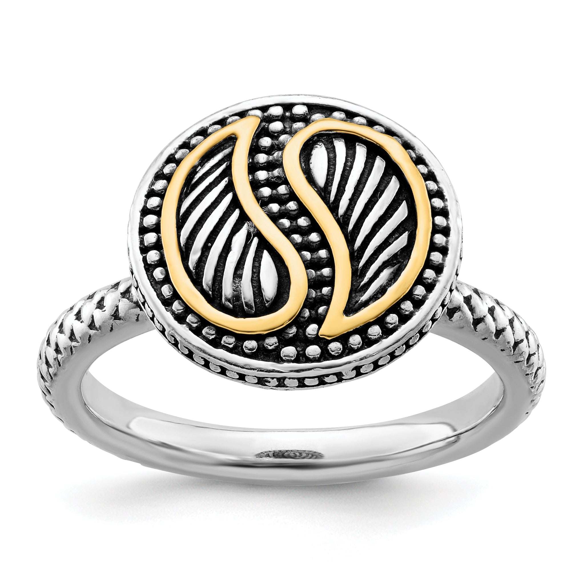 14K/silver Bicolor Sterlingsilber & 14K Stapelbar Expressions Antikisiert Ring