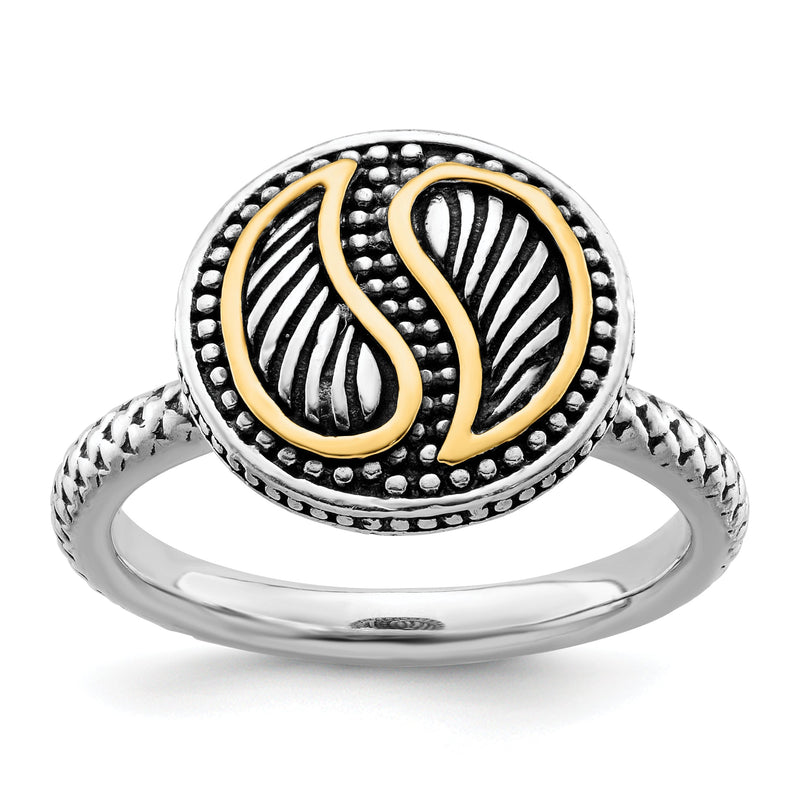 14K/silver Bicolor Sterlingsilber & 14K Stapelbar Expressions Antikisiert Ring