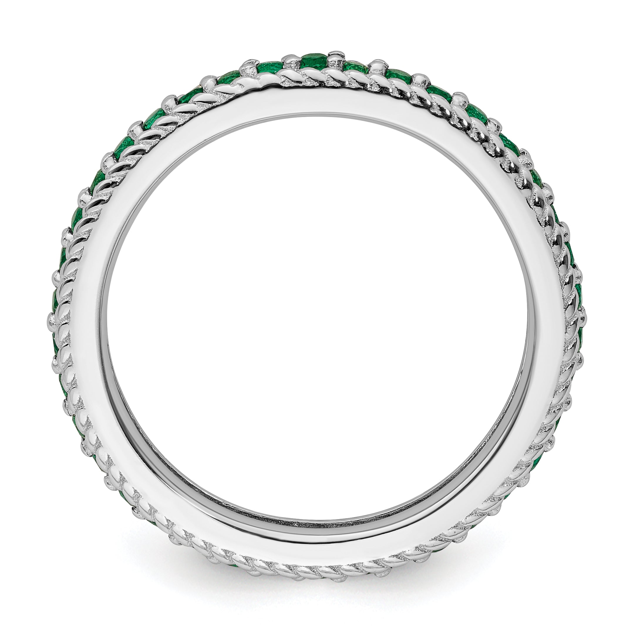 Sterlingsilber Stapelbar Expressions Poliert Cr. Smaragd Memoire Ring